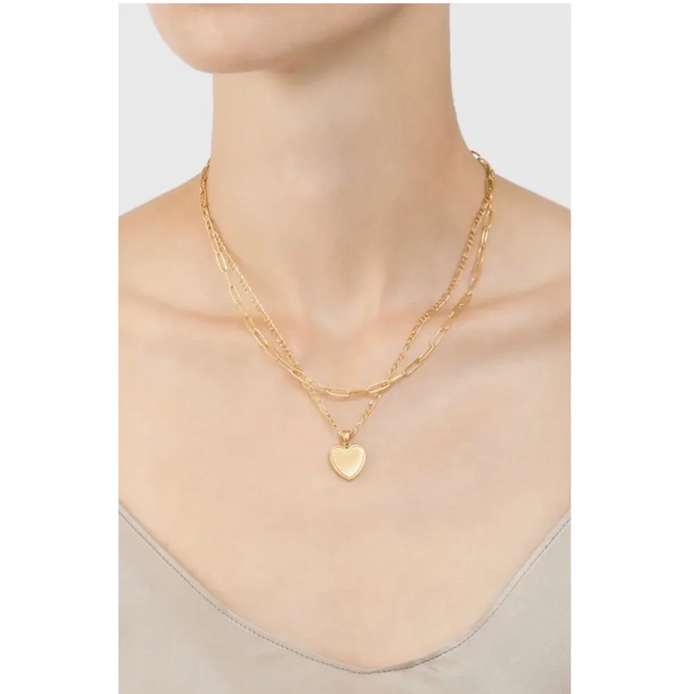 ADORNIA‎ | Layered Heart Pendant Necklace - Gold - Picture 2 of 5